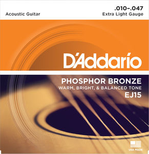 D'Addario EJ15 Phosphor Bronze Acoustic Guitar Strings Extra Light 10-47 