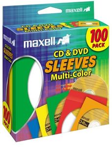 Maxell 190132 CD-403 CD/DVD Paper Sleeves - Clear Windows 100 CNT Asst Colors