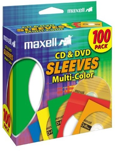 Maxell 190132 CD-403 CD/DVD Paper Sleeves - Clear Windows 100 CNT Asst Colors
