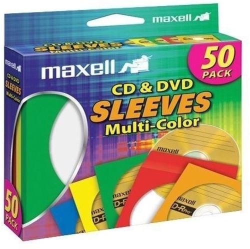 Maxell 190134 CD-401 CD/DVD Paper Sleeve - Clear Window 50 Pk (Assorted Colors)