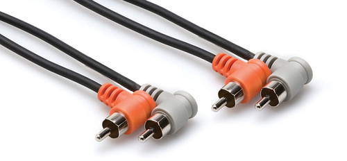 Hosa CRA-202RR Stereo Intercon Dual R-Angle RCA to Same 6.6 Ft