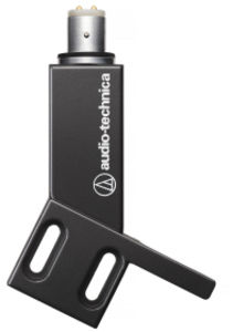 Audio Technica AT-HS4BK Universal Headshell with Finger Lift 1/2" Mount for 4-Pin Tonearms Aluminum includes Mounting Screws (Angled for Strait Tonearms) (Black)