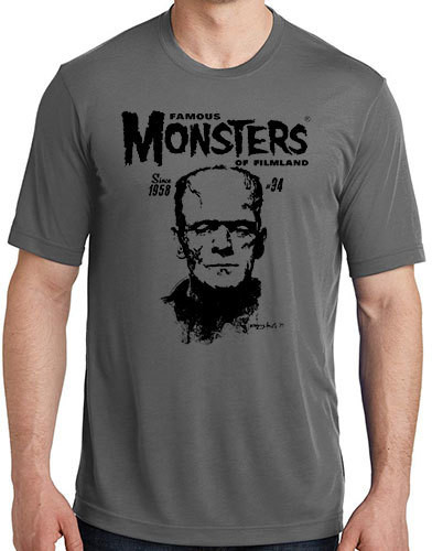 Famous Monsters Sanjulian Vintage Frankenstein Grey Unisex Adult T-Shirt (Small)