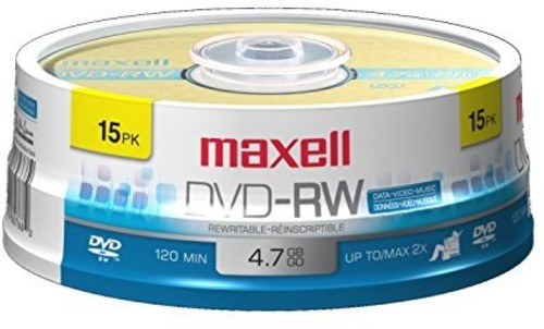 Maxell 635117 DVD-RW DVD Rewritable DVD Discs 4.7GB 2X 120 Min Spindle 15 Pack