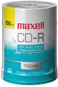 Maxell 648200 CD-R 700 100PC Recordable Discs 48X 700MB 80 Min  Spindle 100 Pk