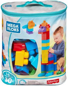 MEGA BLOKS - Big Building Bag Blue, 80 Piece Toddler Buiding Toy Set
