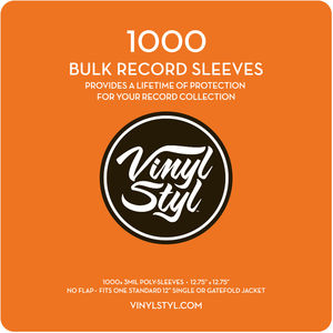 Vinyl Styl® VS-P-007 12 Inch Outer Record Sleeves - Open Top - 1000 Count Bulk PK (Clear)
