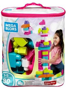 MEGA BLOKS - Big Building Bag Pink, 80 Piece Toddler Buiding Toy Set 