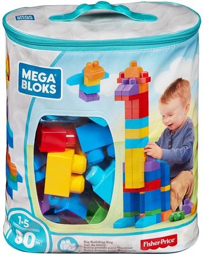 MEGA BLOKS - Big Building Bag Blue, 80 Piece Toddler Buiding Toy Set