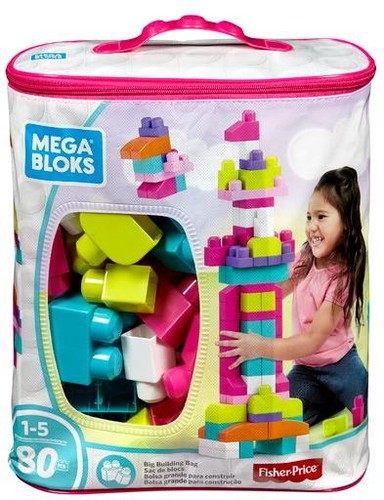 BIG BUILDING BAG PINK 80 PIECE TODDLER BUILDING